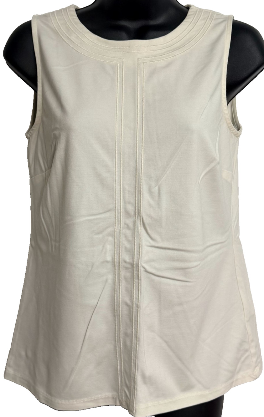 Brooks Brothers Tank Women Small S Ivory Stitched Stretch Sleeveless Top